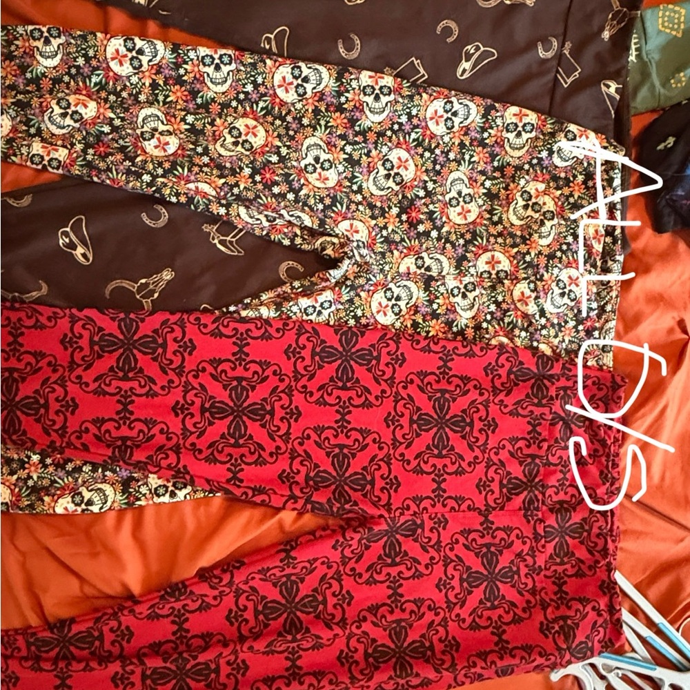 LuLaRoe Women's Leggings - Red and Brown Patterns